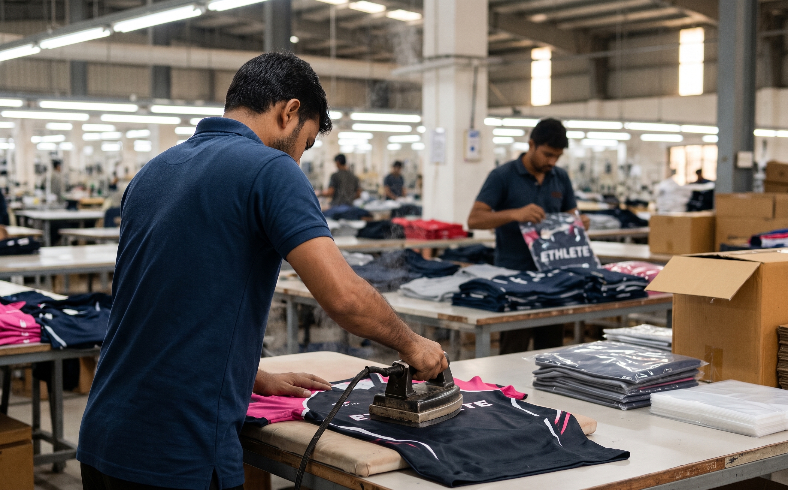 Multi-point seam and print inspection in technical sportswear factory