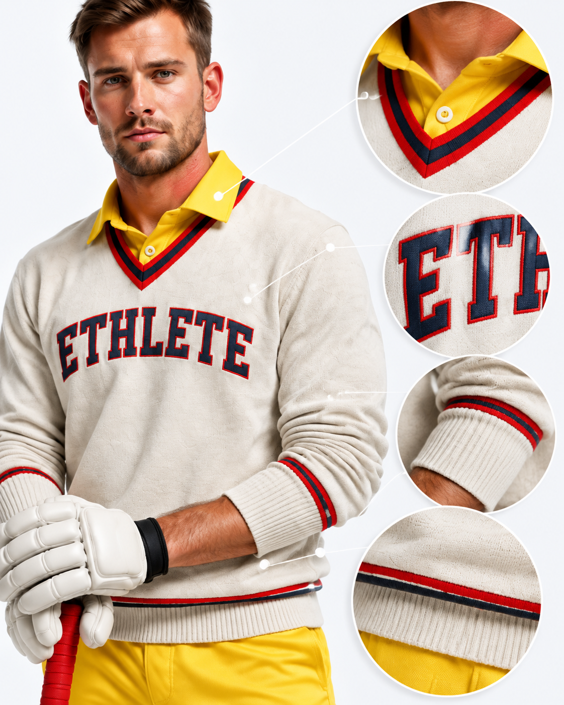 ETHLETE Classic Cricket Sweater – Cream & Yellow Cricket Kit alternate view