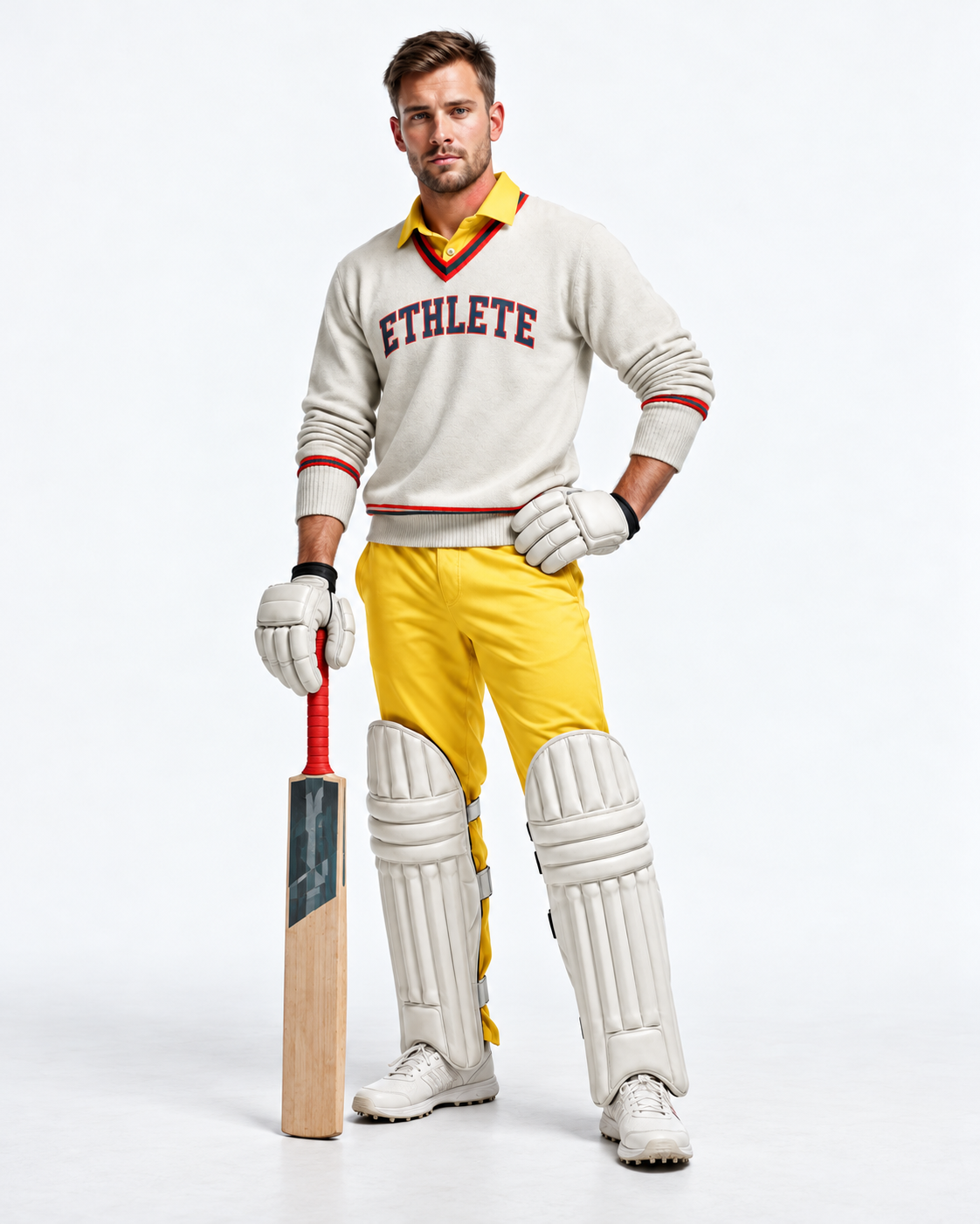 ETHLETE Classic Cricket Sweater – Cream & Yellow Cricket Kit